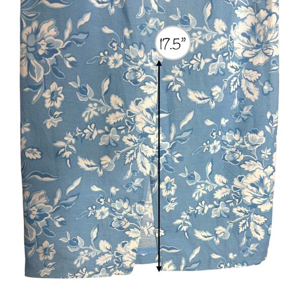 VTG Pencil Maxi Skirt 6 Blue Floral Linen Preppy Grandmillennial Coastal Chic - Picture 5 of 11